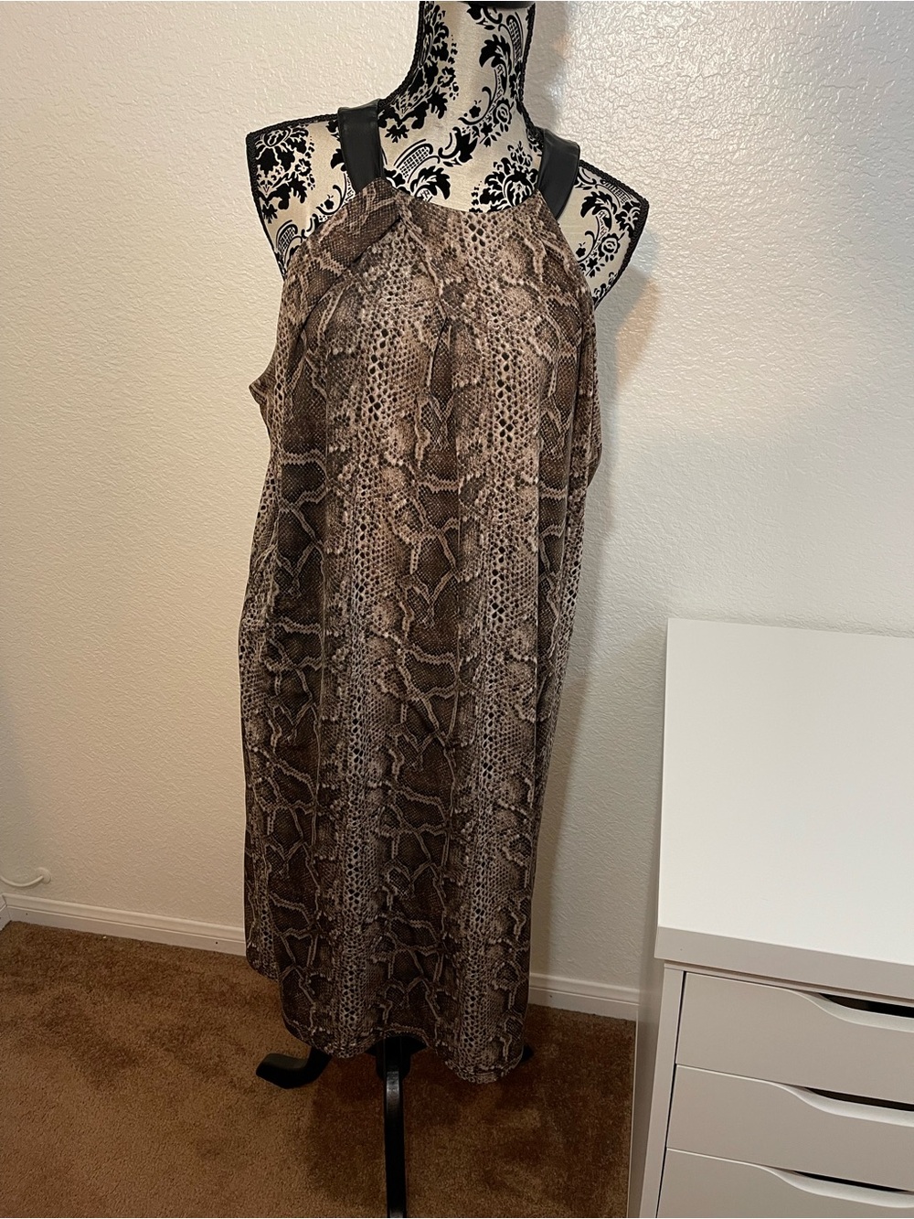 I.N.C. SnakeSkin Print Halter Neck non-leather Collar Dress